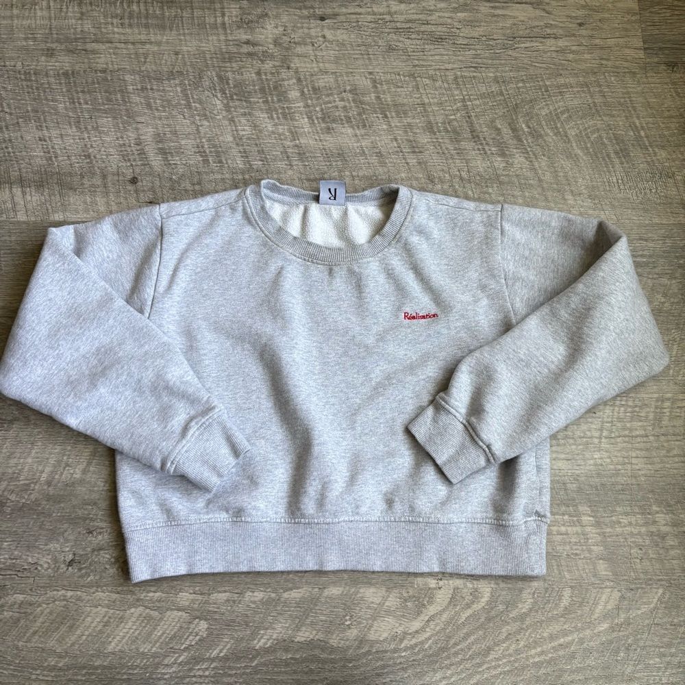 RÉALISATION Par Real Sweatshirt Womens Sz XS Cropped Red Logo Gray